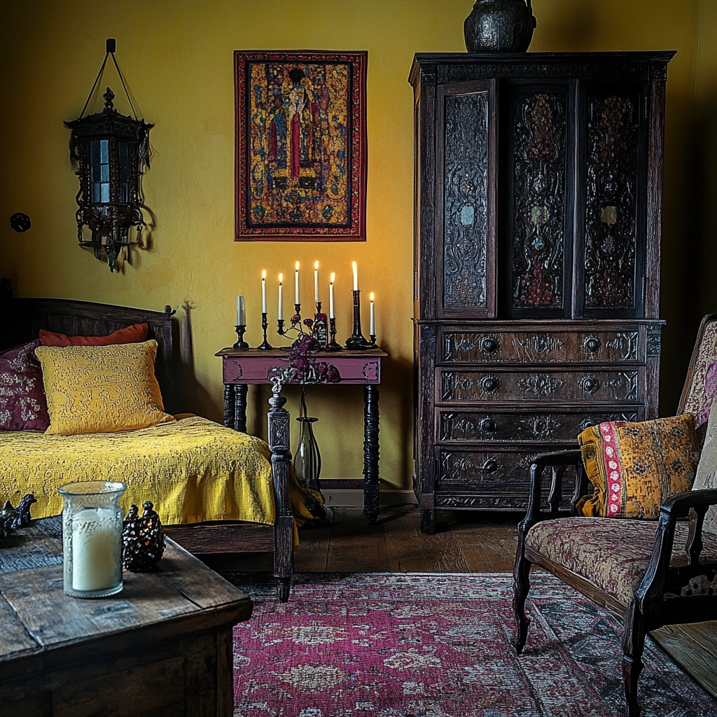 yellow farmhouse bedroom 57
