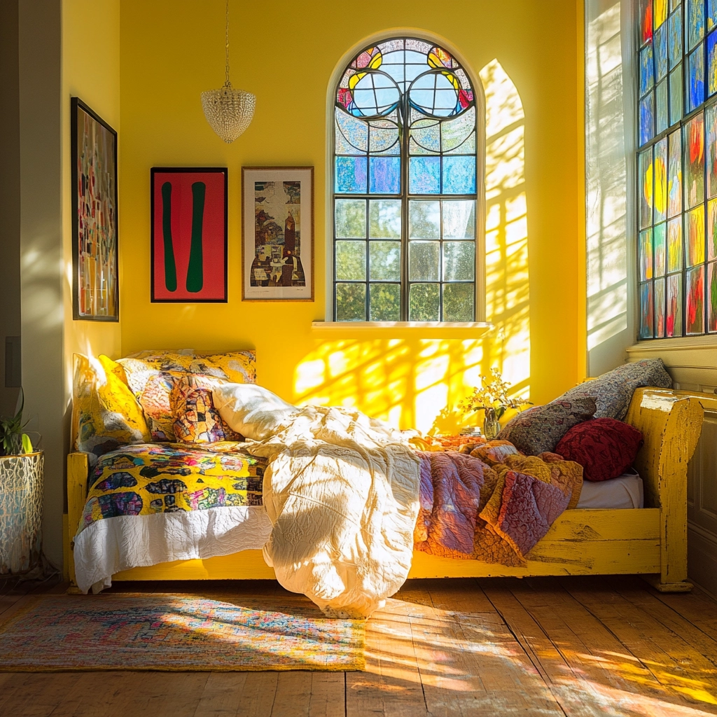 yellow farmhouse bedroom 67