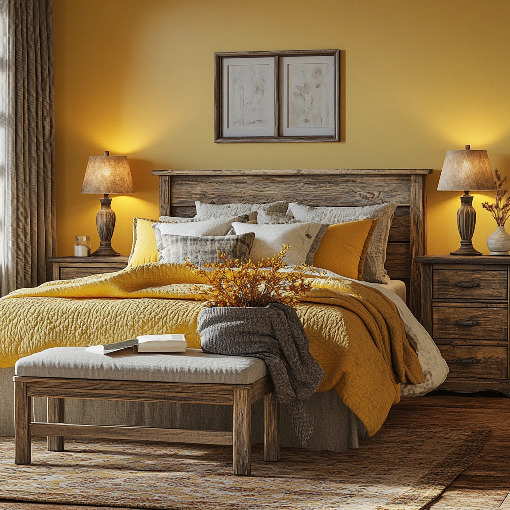 yellow farmhouse bedroom 73