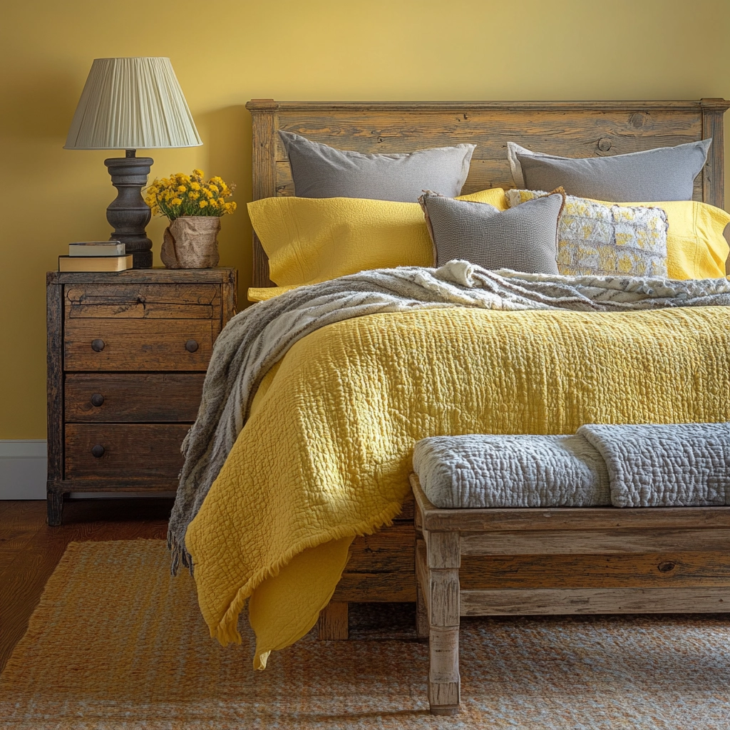 yellow farmhouse bedroom 75