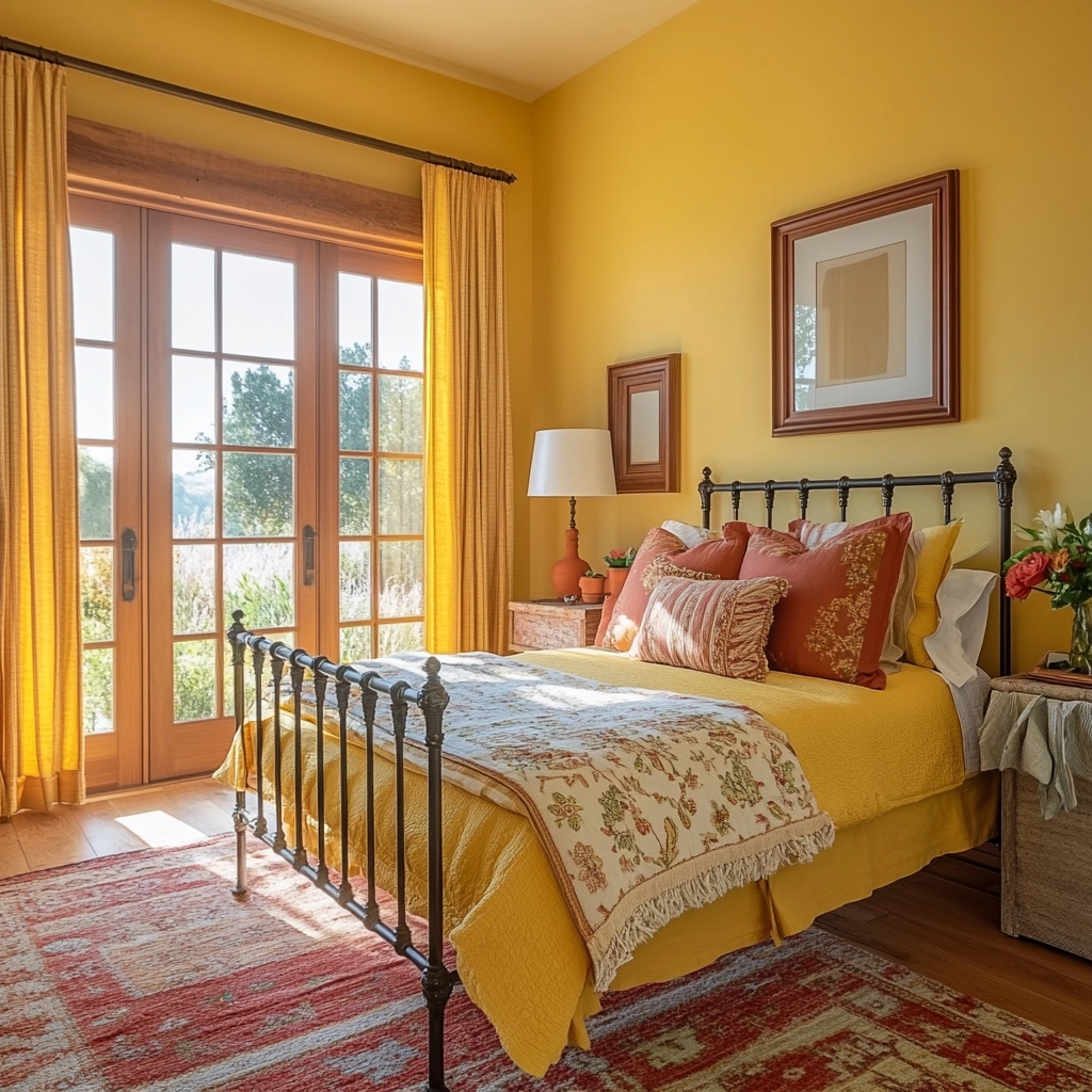yellow farmhouse bedroom 79